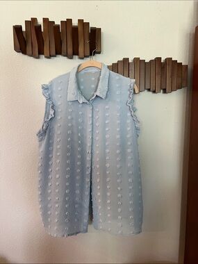 Source Unknown Light Blue Sleeveless Swiss Dot Button-Down Shirt